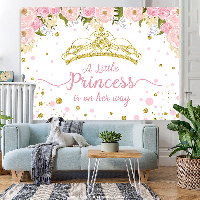 Lofaris Pink And Gold Crown Little Princess Baby Shower Backdrop