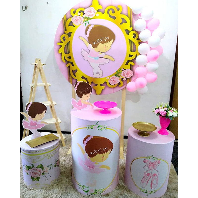 Lofaris Pink And Gold Floral Ballerina Round Party Backdrop Kit