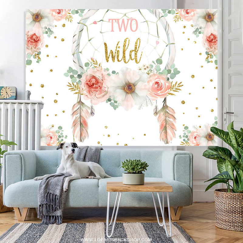 Lofaris Pink And Gold Glitter Floral Two Wild Birthday Backdrop