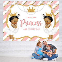 Lofaris Pink and Gold Twincess Princess Baby Shower Backdrop