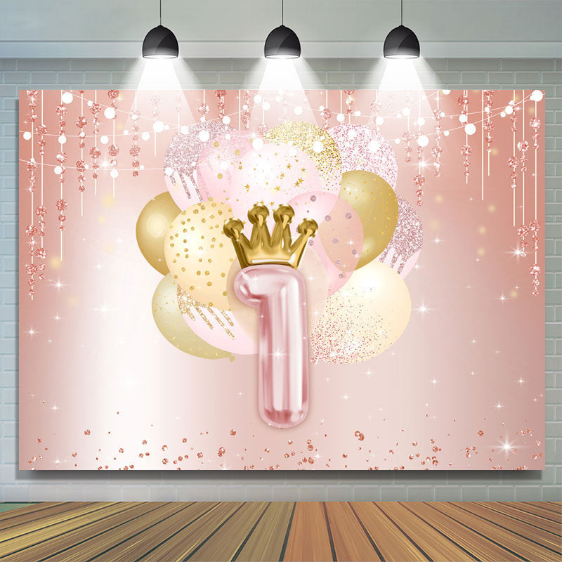 Lofaris Pink and Golden Balloon Bokeh 1Th Birthday Backdrop