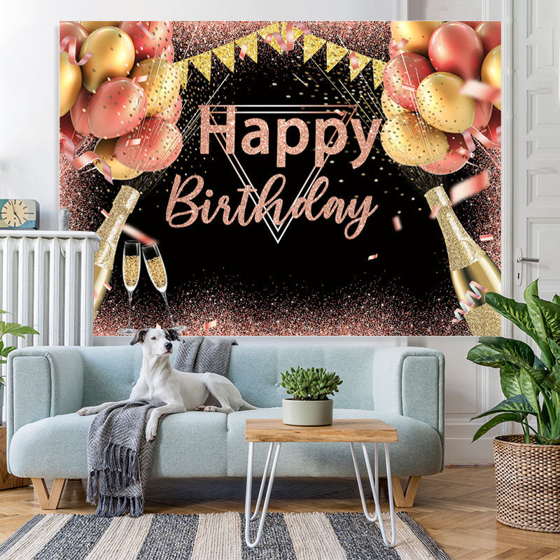 Lofaris Pink And Golden Balloons Glitter Birthday Backdrop