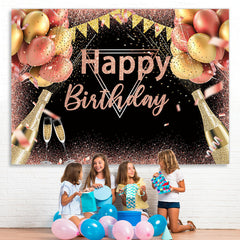 Lofaris Pink And Golden Balloons Glitter Birthday Backdrop