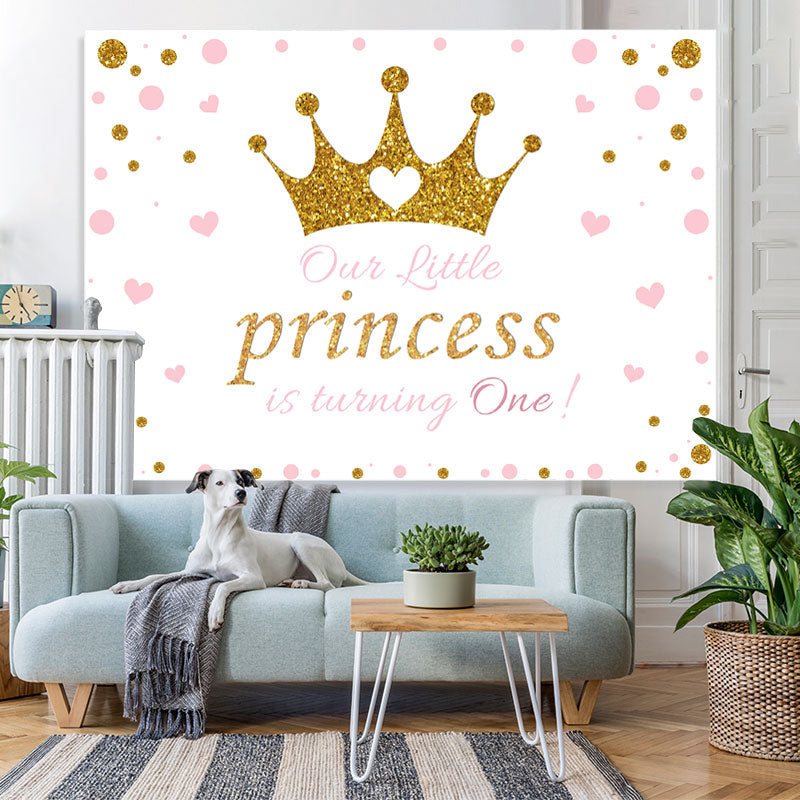Lofaris Pink and Golden Crown Happy 1St Birthday for Princess