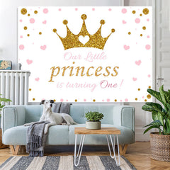 Lofaris Pink and Golden Crown Happy 1St Birthday for Princess