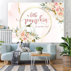 Lofaris Pink and golden floral pumpkin baby shower Backdrop