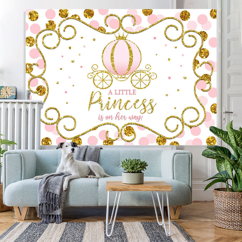 Lofaris Pink and Golden Pumpkin Princess Baby Shower Backdrop