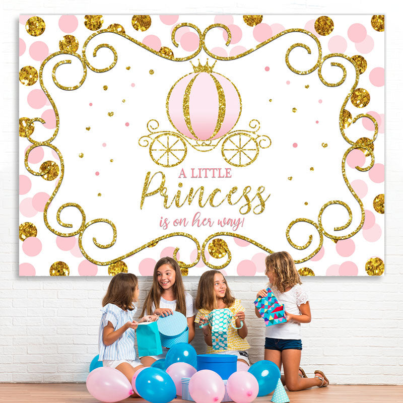 Lofaris Pink and Golden Pumpkin Princess Baby Shower Backdrop