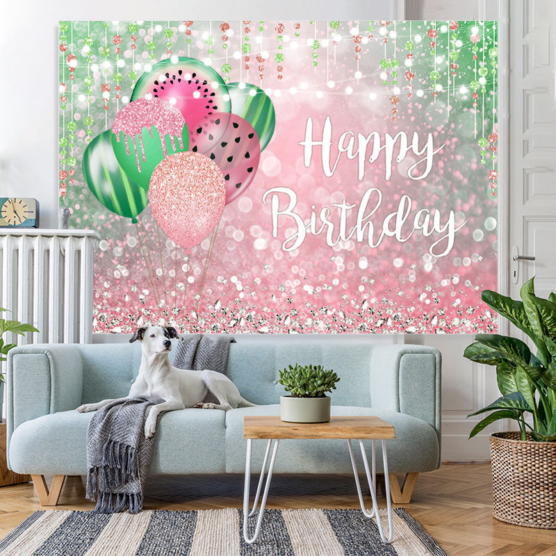 Lofaris Pink and Green Bokeh Balloon Happy Birthday Backdrop