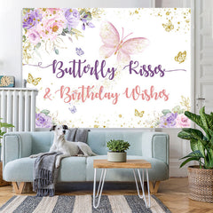 Lofaris Pink and Purple Floral Butterfly Birthday Backdrop