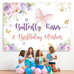 Lofaris Pink and Purple Floral Butterfly Birthday Backdrop