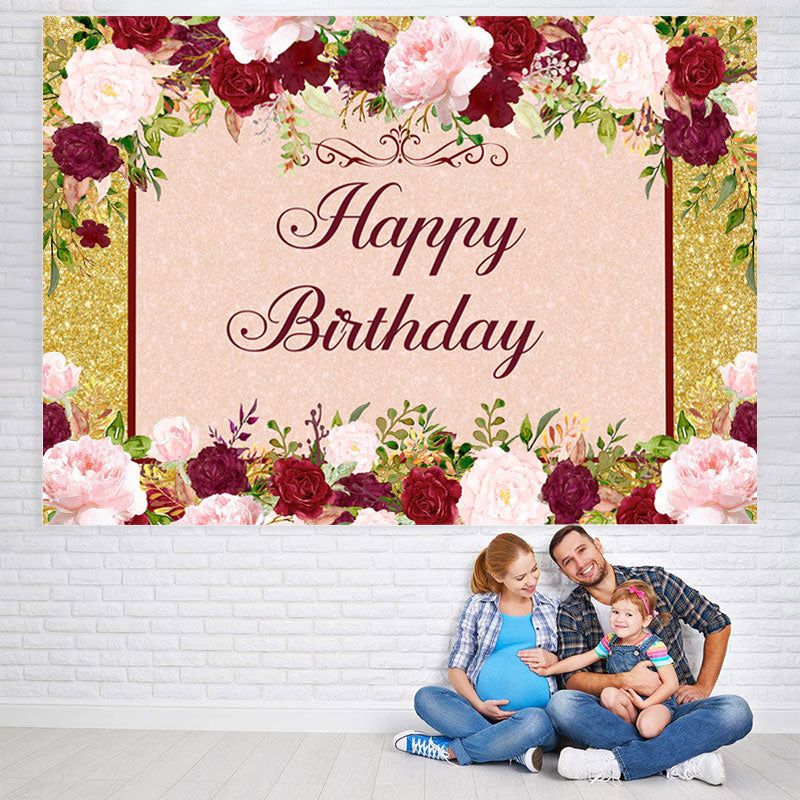 Lofaris Pink and Red Rose Happy Birthday Backdrop for Girl