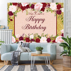 Lofaris Pink and Red Rose Happy Birthday Backdrop for Girl