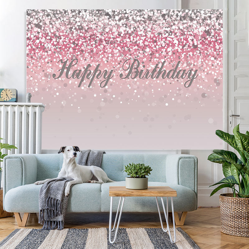 Lofaris Pink and Silver Bokeh Happy Birthday Backdrop for Girl