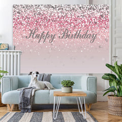 Lofaris Pink and Silver Bokeh Happy Birthday Backdrop for Girl