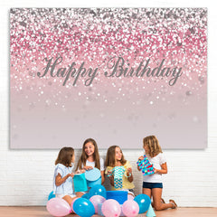 Lofaris Pink and Silver Bokeh Happy Birthday Backdrop for Girl