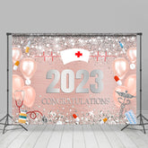 Lofaris Pink And Silver Bokeh Glitter Nurse 2023 Grad Backdrop