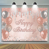 Lofaris Pink And Sliver Glitter Balloons Happy Birthday Backdrop