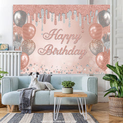Lofaris Pink And Sliver Glitter Balloons Happy Birthday Backdrop