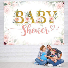 Lofaris Pink and white floral Baby shower Backdrop for girl