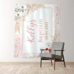 Lofaris Pink And White Floral Baptism Baby Shower Backdrop