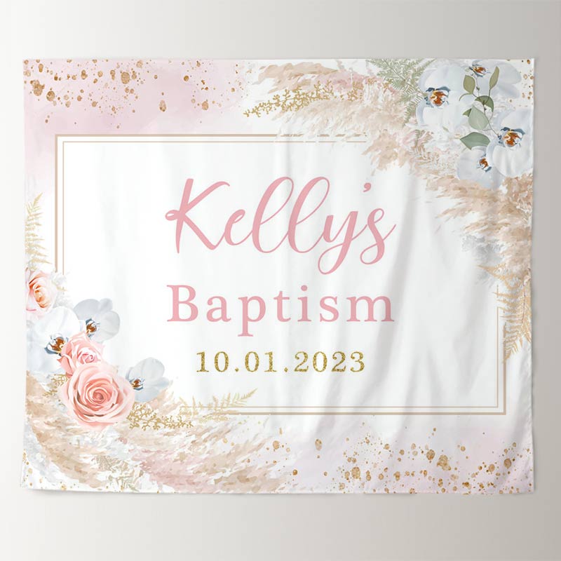 Lofaris Pink And White Floral Baptism Baby Shower Backdrop