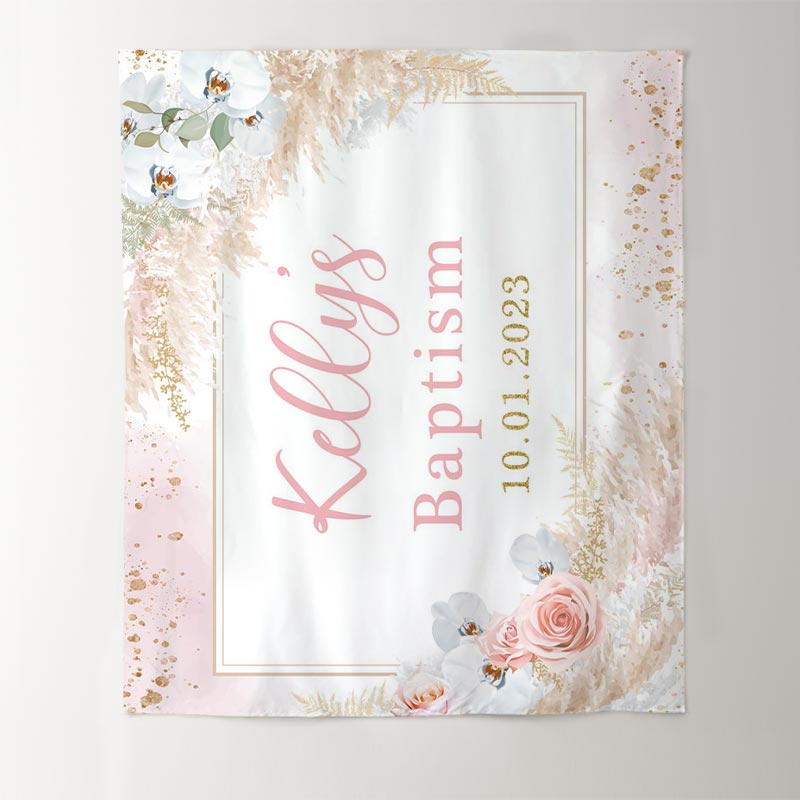 Lofaris Pink And White Floral Baptism Baby Shower Backdrop