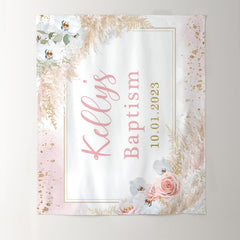 Lofaris Pink And White Floral Baptism Baby Shower Backdrop