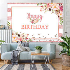 Lofaris Pink And White Floral Happy Birthday Backdrop For Girl