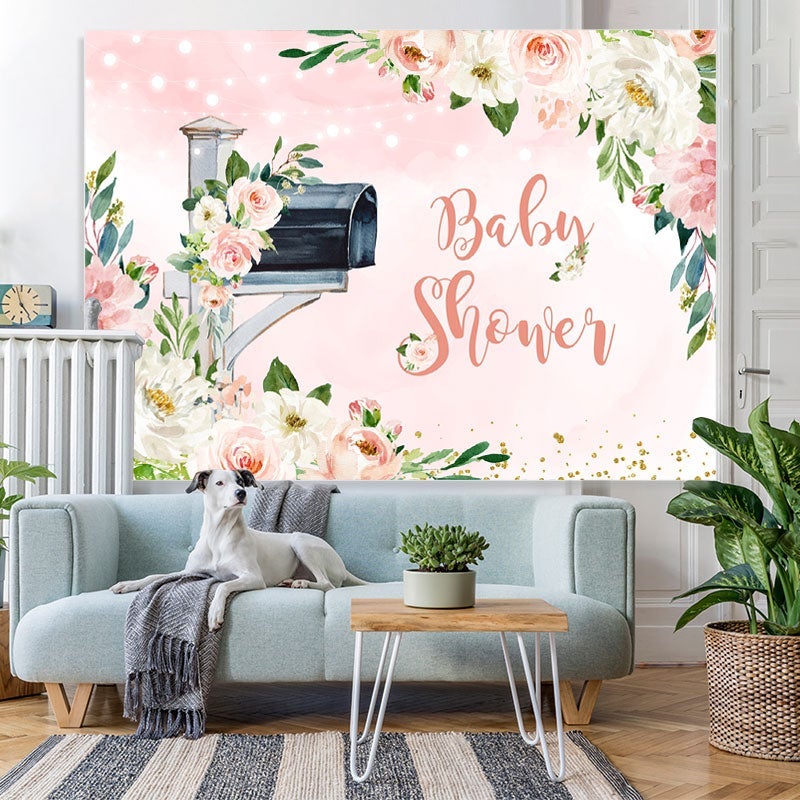 Lofaris Pink and White Floral Postbox Baby Shower Backdrop