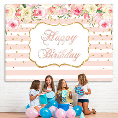 Lofaris Pink And White Floral With Lines Birthday Backdrop