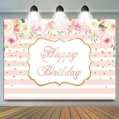 Lofaris Pink And White Floral With Lines Birthday Backdrop