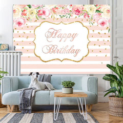 Lofaris Pink And White Floral With Lines Birthday Backdrop
