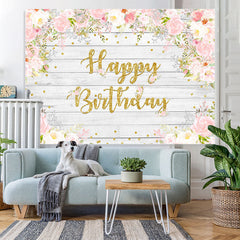Lofaris Pink And White Floral Wood Birthday Backdrop For Girl