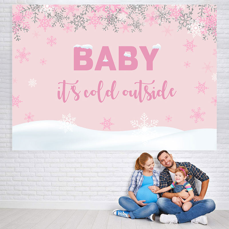 Lofaris Pink And White Snow World Baby Shower Backdrop For Girl