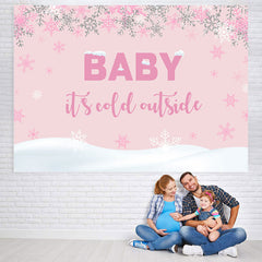 Lofaris Pink And White Snow World Baby Shower Backdrop For Girl