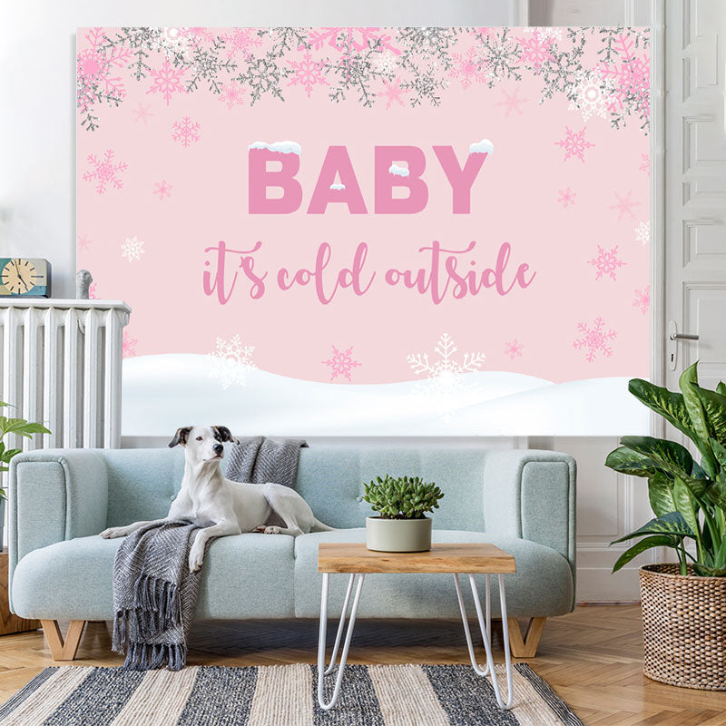Lofaris Pink And White Snow World Baby Shower Backdrop For Girl