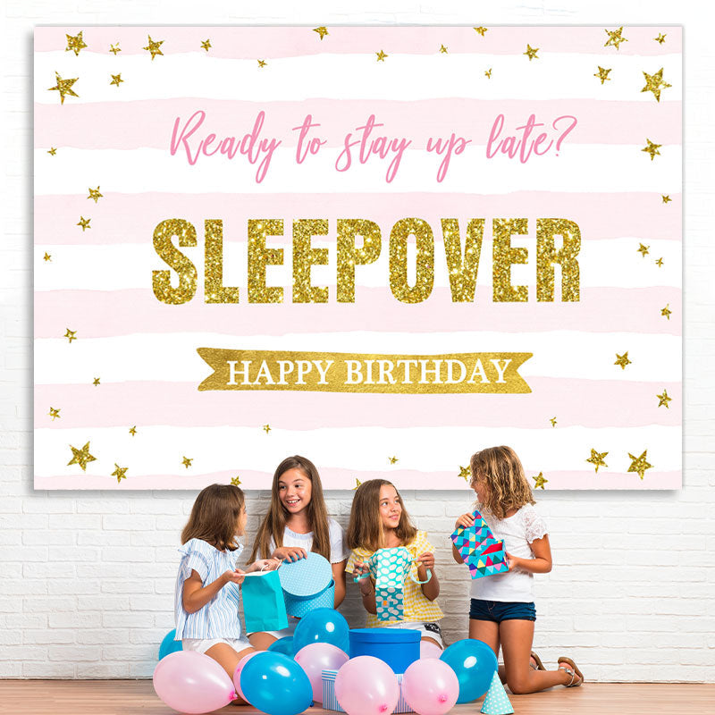 Lofaris Pink And White Stripe Sleep Over Night Party Backdrop