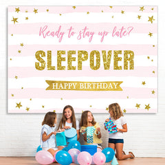 Lofaris Pink And White Stripe Sleep Over Night Party Backdrop