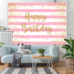 Lofaris Pink And White Stripes Gold Glitter Birthday Backdrop