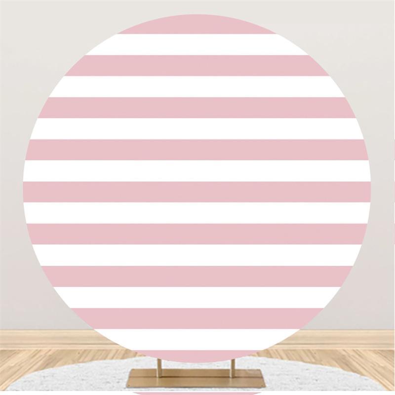Lofaris Pink And White Stripes Wedding Custom Circle Backdrop