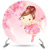 Lofaris Pink Ballerina Lovely Round Happy Birthday Backdrop