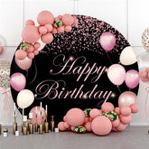 Lofaris Pink Balloons Glitter Happy Birthday Circle Backdrop