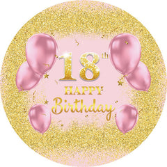 Lofaris Pink Balloons Round Gold Glitter 18th Birthday Backdrop
