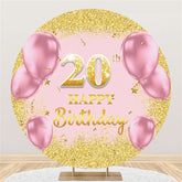 Lofaris Pink Balloons Round Gold Glitter 20th Birthday Backdrop