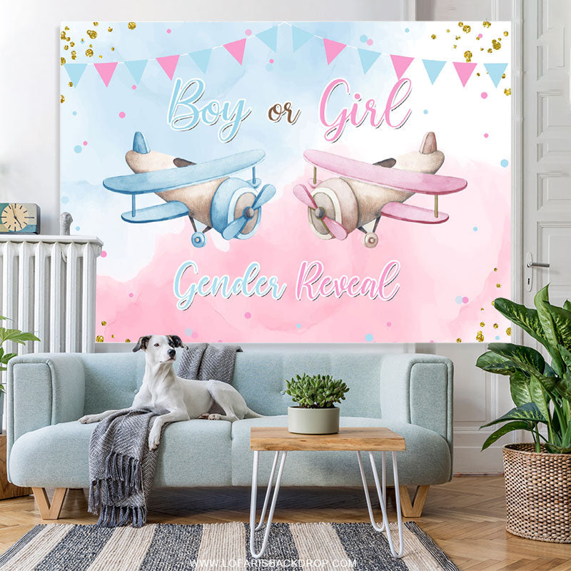 Lofaris Pink Blue Flags Helicopter Glitter Gender Reveal Backdrop