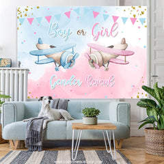 Lofaris Pink Blue Flags Helicopter Glitter Gender Reveal Backdrop