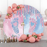 Lofaris Pink Blue Glitter Footprint Round Baby Shower Backdrop
