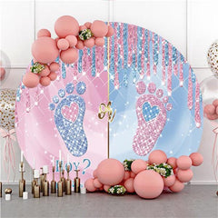 Pink Floral And Love White Wooden Theme Round Backdrop