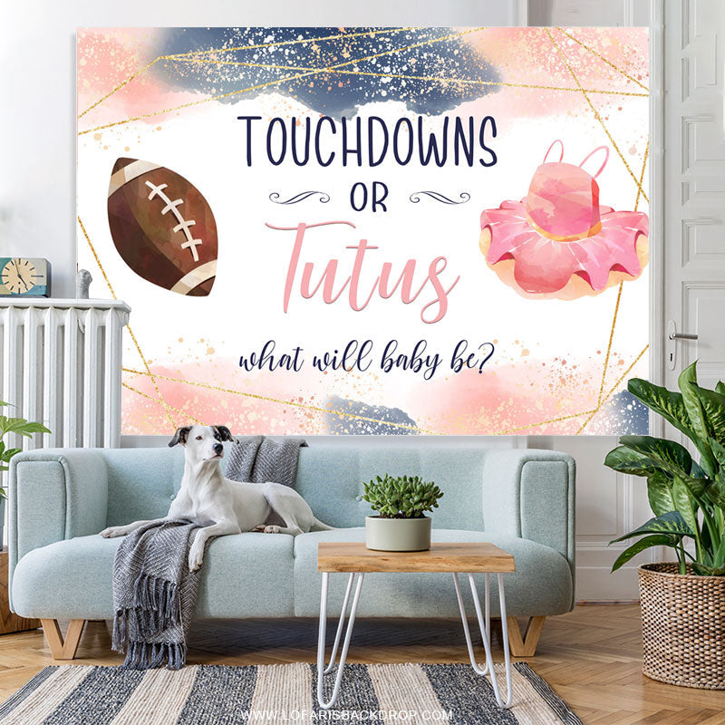Lofaris Pink Blue Glitter Touchdowns Or Tutus Baby Shower Backdrop